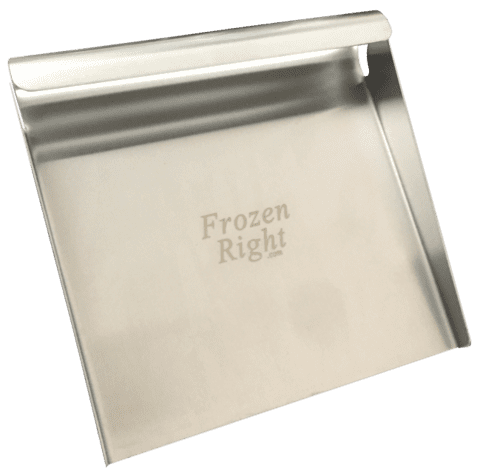 A metal pan with the words frozen right written on it.