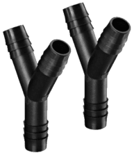 A pair of black hose connectors on top of a green background.