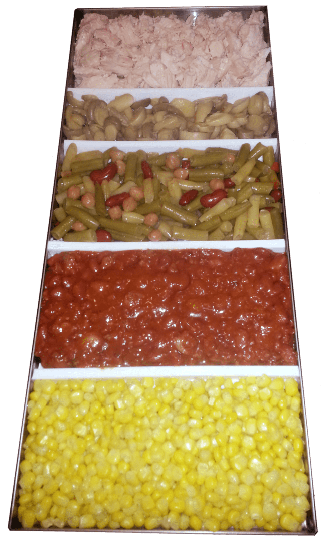 A variety of different foods in a box.