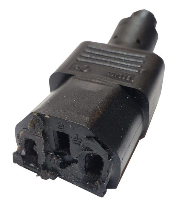 A black connector is shown with two wires.