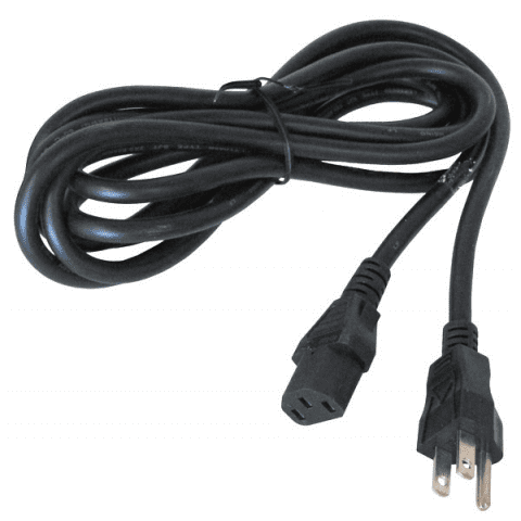 A black cord with two plugs and one end of it.